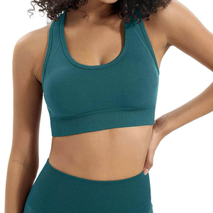 Conjunto de Yoga Verde de 2 Piezas, Top Corto y Leggings Largos de Cintura Alta, Sin Costuras, Transpirables, de Spandex y Poliéster - Product Image 5