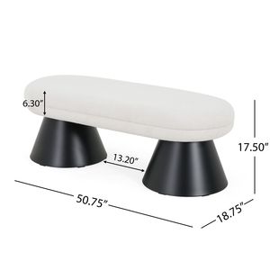 Panca imbottita beige per sala da pranzo, camera da letto, fondo letto, ingresso, pouf, sgabello in tessuto, top nero - Product Image 3