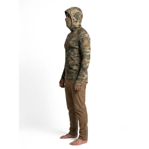 Sweat à capuche de chasse camouflage personnalisé pour homme, 140g, en polyester recyclé, avec cache-cou intégré, respirant, coupe ajustée pour la protection solaire, utilisation alpine - OEM - Product Image 3