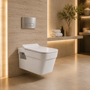WC mural moderne écologique sans bride, carré, monobloc en porcelaine, réservoir encastré, chasse d'eau à siphon, siphon en P, espacement 380 mm - Product Image 6