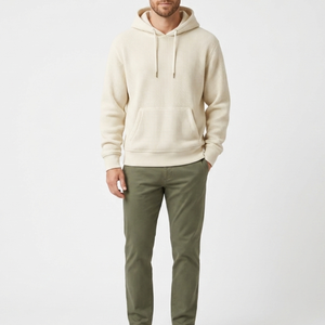 OEM High demand <b>Men's</b> Waffle Knit Hoodie Textured <b>Pullover</b> Ivory color Hooded Sweatshirt Streetwear - Product Image 5