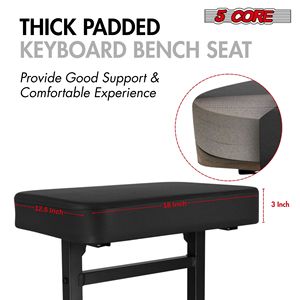 Accessori per Strumenti Musicali - Sgabello per Pianoforte Nero a Forma di T, Sedile Imbottito Spesso, Altezza Regolabile 17-22 Pollici - Product Image 2