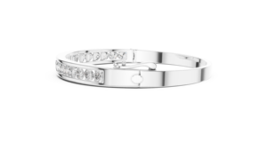 Round Cut Diamond Channel <b>Set</b> <b>Bangle</b> Bracelet in 14K White Gold, Hinged Diamond <b>Bangle</b>, Stackable Lab Grown Diamond Eternity Bra - Product Image 4