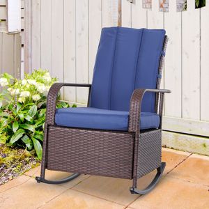 Sedia da Patio in Rattan Blu Regolabile con Cuscino Morbido e Poggiapiedi Reclinabile per una Seduta Confortevole - Product Image 2