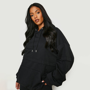 Ensemble deux pièces personnalisable pour femme, grande taille, en polaire à capuche, style streetwear sportif, respirant, antibactérien, 100 % coton, hiver, couleur unie - Product Image 3