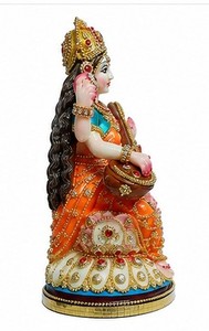 Saraswati Ji Orange Resin Radha Krishna <b>Figure</b> Handmade Traditional Religious Decoration for Diwali Home Office Tabletop Display - Product Image 5