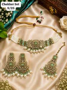 Women's Brass Bridal Jewelry <b>Set</b> Choker and Earrings Necklace <b>Set</b> Gold Plated Pink Stone Pearl Beaded for Wedding Party - Product Image 3