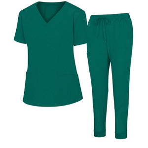 Ensemble de blouses médicales unisexes de qualité supérieure à col en V et extensibles – Uniforme médical 100 % coton écologique avec pantalon cargo |   Du brut au raffiné - Product Image 1