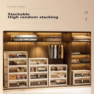 19.69\" Wide Side Folding Storage Cabinet with 5 Tiers 50.00\" 11.81\" Collapsible Storage Bins Magnetic Door Plastic Organizer - Product Image 2