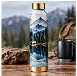Botella de Agua Metálica con Diseño Bohemio Colorido y Tapa Negra, Portátil para Viajes - Product Image 5