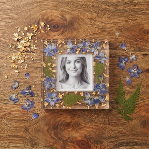 REHMAN CRAFT Cadre photo personnalisé en acrylique fait main avec fleurs pressées, impression UV, transparent, flocons d'or botaniques, pour table - Product Image 6