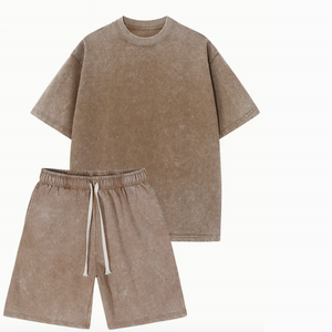 เซ็ตเสื้อยืดผู้ชายโอเวอร์ไซส์ผ้าซักสำหรับผู้ชายชุดเสื้อผ้าลำลองแนวสตรีทวินเทจผ้าคอตตอนคอกลม - Product Image 2