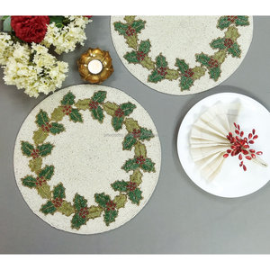 Set de table géométrique doré perlé fait main, dessous de plat en perles de verre, plaque de présentation blanche à quatre feuilles, décoration de table de luxe - Product Image 5