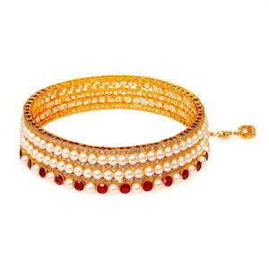 Gold Plated Meenakari <b>Bangles</b> <b>Set</b> Crystal Stone Imitation Pearl Featuring Zircon Ruby Stones for Bridal Occasions 10575604LG_2.8 - Product Image 2