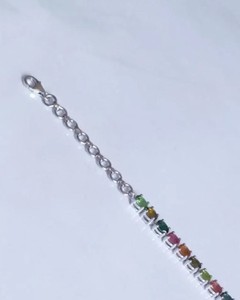 Natural Tourmaline Tennis Bracelet Sterling <b>Silver</b> White Gold Plated Colorful Gemstone Luxury Women's Wedding & Anniversary Gift - Product Image 2