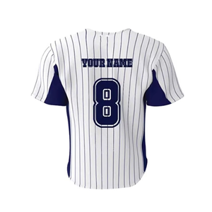 Custom <b>Baseball</b> Jersey Men's White Pinstripe Button Up Team Uniform with Logo Number 8 Sublimated Print Breathable Polyester - Product Image 5