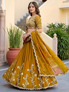 Mustard Yellow <b>Lehenga</b> Choli Embroidered Traditional Indian Outfit Floral Beaded <b>Women</b> Wedding Party Dress - Product Image 2