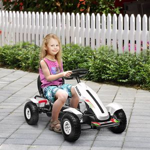 Go-Kart per Bambini con Sedile Regolabile, Freno a Mano, Ruote Antiscivolo in Gomma e Pedale Bianco - Product Image 2