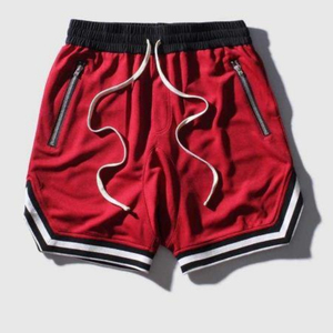 Shorts de basket gris pour homme en mesh avec bande latérale blanche, taille élastiquée, respirants, séchage rapide, longueur Bermuda, 100% polyester - Product Image 6