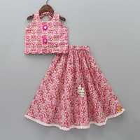 Ensemble Lehenga Choli Advik Fashion aux motifs indiens traditionnels avec imprimé floral et motif léopard rose pâle pour filles de 3 à 10 ans