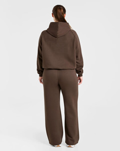 กางเกงจ็อกเกอร์ขายดีพร้อมโลโก้สั่งทำสีน้ำตาลสำหรับผู้หญิง ทรงหลวมขากว้าง และเสื้อฮู้ดผ้าฝ้ายผสม ระบายอากาศได้ดี กางเกงวอร์มผู้หญิง - Product Image 5