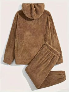 Ensemble sweat à capuche et pantalon de jogging unisexe en polaire Sherpa, style décontracté ample Teddy, idéal pour l'hiver – Vente en gros - Product Image 2