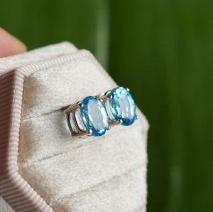 Natural Swiss Blue Topaz <b>Stud</b> Earrings Oval 925 Sterling <b>Silver</b> Dainty Minimalist Gemstone Earrings December Birthstone Jewelry - Product Image 3