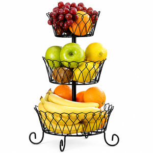 Modern 2 Tier Fruit <b>Basket</b> Gold Metal Wire <b>Vegetable</b> Storage Bowl with Banana Hanger Kitchen Countertop Organizer <b>Stand</b> - Product Image 3