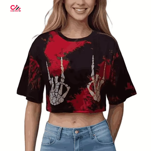 Customized Printing Body Fit Crop <b>Tops</b> for Women's Summer Daily Wear Premium Quality Short Sleeves Printed <b>Cropped</b> Tee Shirt - Product Image 3