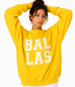 Bright Yellow Mock Neck <b>Sweatshirt</b> with Stacked <b>White</b> Outlined Front Lettering Relaxed Fit Long Sleeve Private Label Apparel - Product Image 5