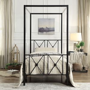 Modern Traditional Twin Platform <b>Bed</b> <b>Canopy</b> 1pc Black Finish Metal <b>Frame</b> - Product Image 4