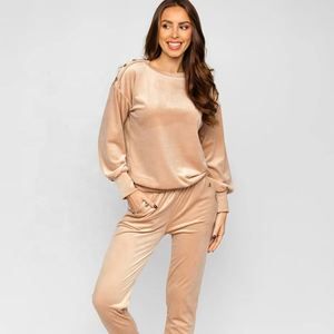Conjunto Deportivo de Terciopelo para Mujer, Invierno, Color Sólido, 2 Piezas, Sudadera y Pantalones de Terciopelo, Ajuste Cómodo, OEM - Product Image 1