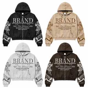 Sudadera con Capucha Personalizada 100% Algodón, Estilo Vintage, Lavado Ácido, Desgastada, con Pedrería, para Hombre, Talla Grande - Product Image 6