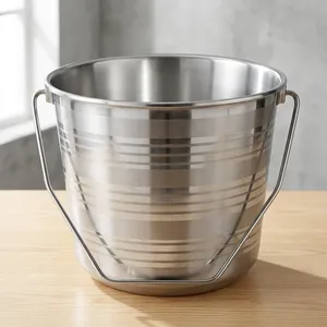 Seau en acier inoxydable avec poignée, robuste, résistant à la rouille, multi-usages, pour le stockage de l'eau dans la salle de bain, la cuisine et la maison - Product Image 5