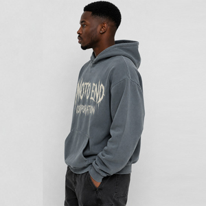 Sweat-shirt à capuche oversize Moto End Corporation pour homme, streetwear en coton French Terry avec poche et imprimé frontal, manches classiques, collection automne - Product Image 4