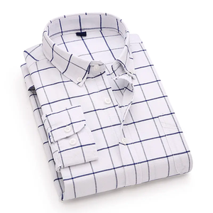 Chemises à carreaux pour hommes en coton teint fil à fil, à manches longues, légères, tissées, style workwear, boutonnées sur le devant, motif fenêtre de chevet blanc - Product Image 1