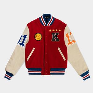 Chaqueta universitaria de béisbol con bordados de diseños personalizados de última moda, talla grande, 100% lana, mangas de cuero, para hombre. - Product Image 1