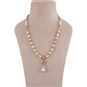 Collier et boucles d'oreilles sertis de diamants CVD cultivés en laboratoire Polki, or jaune 14 carats, bijoux de luxe certifiés, cadeau de fiançailles - Product Image 1