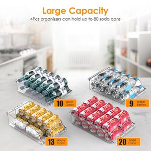 4Pcs Clear <b>Drink</b> Organizer Soda Can <b>Dispenser</b> with Adjustable Width Expandable Fridge Pan for Refrigerator Storage - Product Image 2