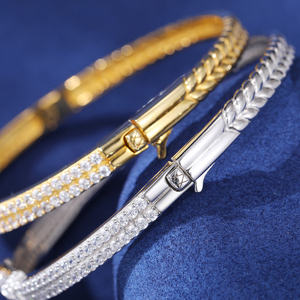 Luxury 18K Gold Plated Cuff <b>Bracelets</b> With Pear Cut Diamond Channel Setting Unisex Everyday Wear Water Drop Design - Product Image 3
