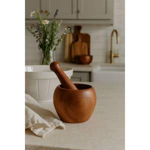 Mortier et pilon en bois d'acacia écologique, outil de cuisine pour les herbes et les épices - Product Image 4