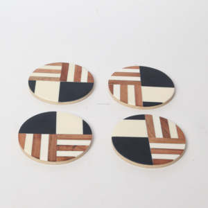 Resin and <b>Wooden</b> Coasters <b>Set</b> Round and Square Drink Mat Cup Holder <b>Tea</b> Coaster Dining Room Stylish Kitchen Tabletop Decoration - Product Image 5