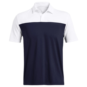 Polo pour homme à blocs de couleur, manches courtes, tricoté, coupe classique, design uni, style décontracté, bleu marine et blanc - Product Image 2