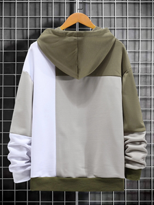 เสื้อฮู้ดผู้ชายปักลายสีสันตัดกัน ดีไซน์แบบโอเวอร์ไซส์ ตกแต่งด้วยผ้าปะติด ผลิตจากผ้าฝ้ายผสมโพลีเอสเตอร์ สไตล์ลำลองแนวสตรีทแวร์ สำหรับฤดูหนาว - Product Image 2