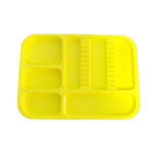 Plateau à instruments dentaires en plastique jaune à compartiments, pour usage manuel, équipement de nettoyage - Product Image 1