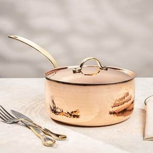 Premium Copper Saucepan with Lid for Cooking Kitchen Restaurant Hotel Use Heavy Duty Construction Gas Compatible Durable Finish - Product Image 1