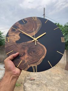 Wooden Resin Quartz Needle <b>Wall</b> <b>Clock</b> Handicraft Modern Design Silent Waterproof Customizable Color Hanging <b>Decor</b> - Product Image 2