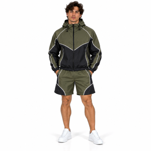 Custom <b>Men</b> <b>Short</b> Set Windbreaker Hooded <b>Jacket</b> Athletic <b>Shorts</b> Set Reflective Piping Custom <b>Men's</b> Streetwear <b>Short</b> Tracksuit - Product Image 1