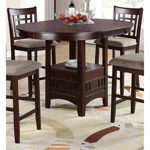 <b>Solid</b> <b>Wood</b> <b>Round</b> Counter Height <b>Dining</b> <b>Table</b> with Shelf Dark Rosy Brown Finish 1pc <b>Table</b> Only - Product Image 1