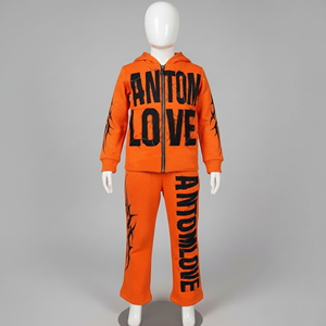 Survêtement décontracté à capuche pour enfants 2026, grande taille, avec fermeture éclair, logo brodé effet vieilli et strass, 100% polyester, Pakistan - Product Image 2